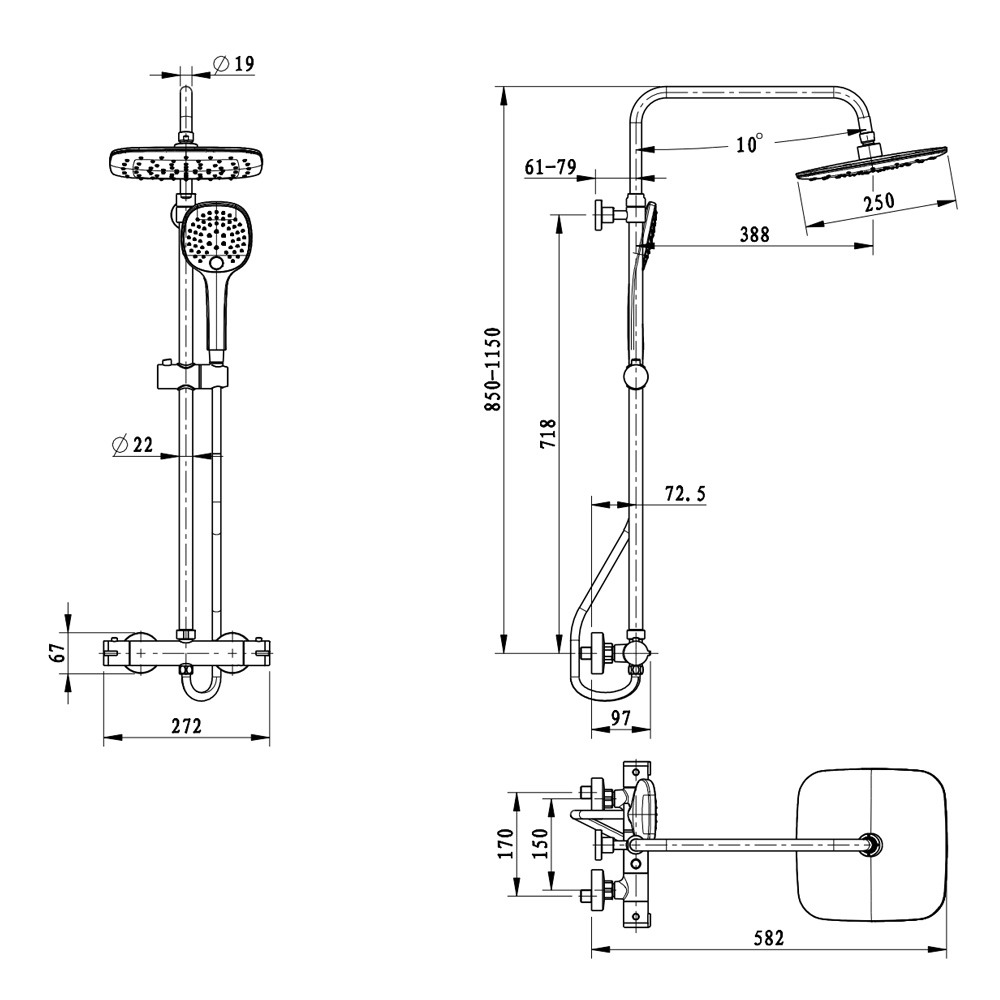 Optima colonne de douche avec mitigeur thermostatique, tête de douche
