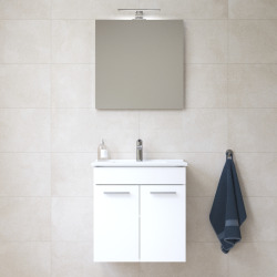 Meuble pour salle de bain avec miroir lavabo et éclairage Vitra Mia 59x61x39,5 cm, blanc brillant (MIASET60B)