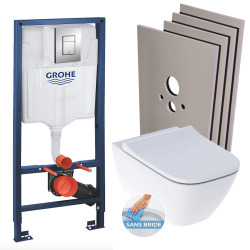 Geberit Pack WC Geberit Duofix + Cuvette WC suspendu Geberit Rimfree + Plaque de commande Sigma20 Blanc chromé