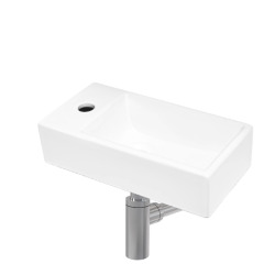 Ensemble lave-mains suspendu avec trou pour robinetterie, 40.5x20.5 + Bonde clic-clac + Siphon (SATBRE4020SL-SET)