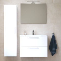 Meuble pour salle de bain avec miroir lavabo et éclairage Led Vitra Mia 79x61x39,5 cm, anthracite brillant (MIASET80A)