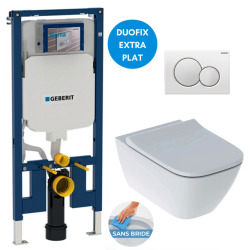 Pack WC Bâti-support Duofix + WC sans bride Smyle + Abattant softclose + Plaque blanche (SmyleGeb1)