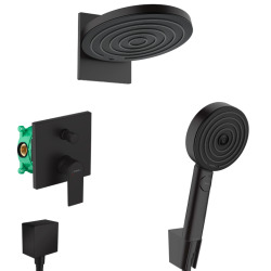 Vernis Shape Set de douche en 1 avec Douchette à main 2 jets avec support + Douche de tête 230, Noir mat (VernisShapeNoirMat-1)