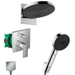 Vernis Shape Set de douche encastré tout en 1 avec douche de tête 23cm + Douchette 2 jets, Chrome (VernisShape-1)