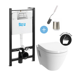 Pack Bâti-support Roca Active + WC suspendu Vitra + Abattant soft close + plaque chrome (RocaActiveS50softclose-2)