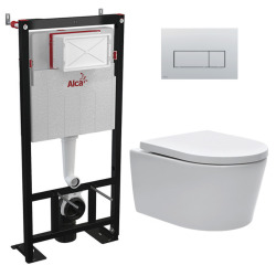 Pack WC Bâti-autoportant + WC SAT sans bride + Abattant softclose + Plaque blanche (AlcaSATrimless-M270)