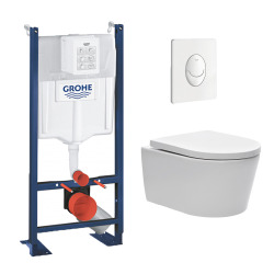 Pack WC Rapid SL autoportant + cuvette sans bride SAT, fixations cachées + plaque Skate Air blanche (PROSAT3)