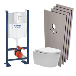 Pack WC autoportant + WC Swiss Aqua Technologies sans bride + plaque blanche + Set habillage (HProjectSATrimless-4)