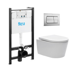 Pack Bâti-support Roca Active + WC sans bride et fixations invisibles + plaque chrome mat (RocaActiveSATrimless-2)
