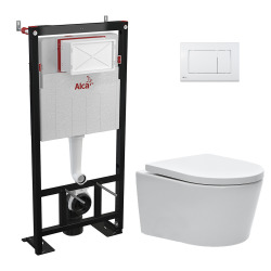 Pack WC Bâti-autoportant + WC SAT sans bride + Abattant softclose + Plaque blanche (AlcaSATrimless-M270)