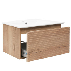  Savona Meuble et vasque salle de bain strié 98x43x44.8, Chêne Halifax Mat (SAVONA100DH)