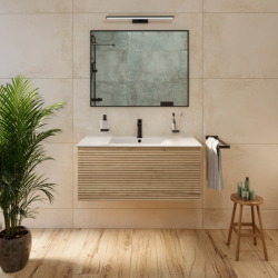 Savona Meuble de salle de bain avec vasque 98x43x44.8, Chêne Halifax Mat (SAVONA100DH)