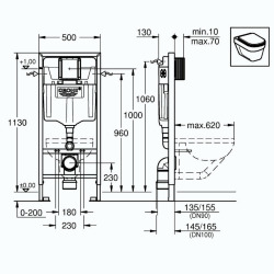 Grohe Pack WC Bâti-support Rapid SL + WC sans bride LIVEA Bello + Abattant softclose + Plaque Chrome (RapidSL-Bello-1)