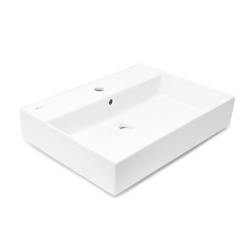 Lavabo 60,5 x 46,5 cm à suspendre ou à poser – blanc brillant – avec trop-plein et trou de robinetterie – SAT Infinitio