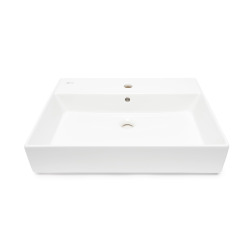Lavabo 60,5 x 46,5 cm à suspendre ou à poser – blanc brillant – avec trop-plein et trou de robinetterie – SAT Infinitio