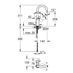  EUROSMART Mitigeur monocommande de lavabo Taille L,  vidage à tirette, Chrome (24203002)