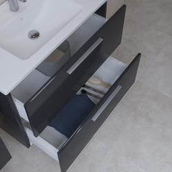 Meuble pour salle de bain avec miroir lavabo et éclairage Led Vitra Mia 79x61x39,5 cm, anthracite brillant (MIASET80A)