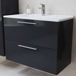 Meuble pour salle de bain avec miroir lavabo et éclairage Led Vitra Mia 79x61x39,5 cm, anthracite brillant (MIASET80A)