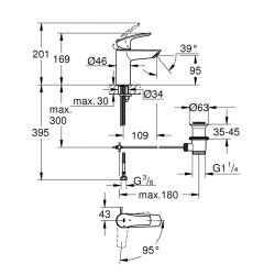 EUROSMART Mitigeur monocommande de lavabo Taille S, avec vidage, Chrome (32926003)