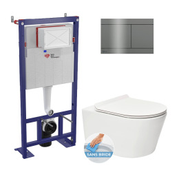 Pack WC bâti-autoportant + WC SAT sans bride fixations invisibles + Abattant softclose + Plaque blanche (SMART-SATrimless-9)