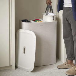  Panier à linge TOTA TRIO, en tissu, avec 3 compartiments de 30 litres, facile à vider et à entretenir. Ecru (50021)
