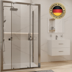 Receveur Satalek 120x80cm, Blanc + Porte de douche 120cm + Set de douche Grohe avec Mitigeur thermostatique, douchette 2 jets