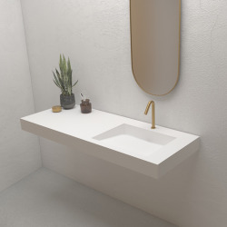 Ultra plan vasque collectif autoportant 1200 x 520 x 100 mm, en Solid Surface, PMR, blanc mat (ULTRA-1200)