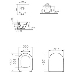  Set Integra WC sans bride + Abattant avec frein de chute en Duroplast + bidet suspendu et trop-plein, 35,5x54 cm, blanc