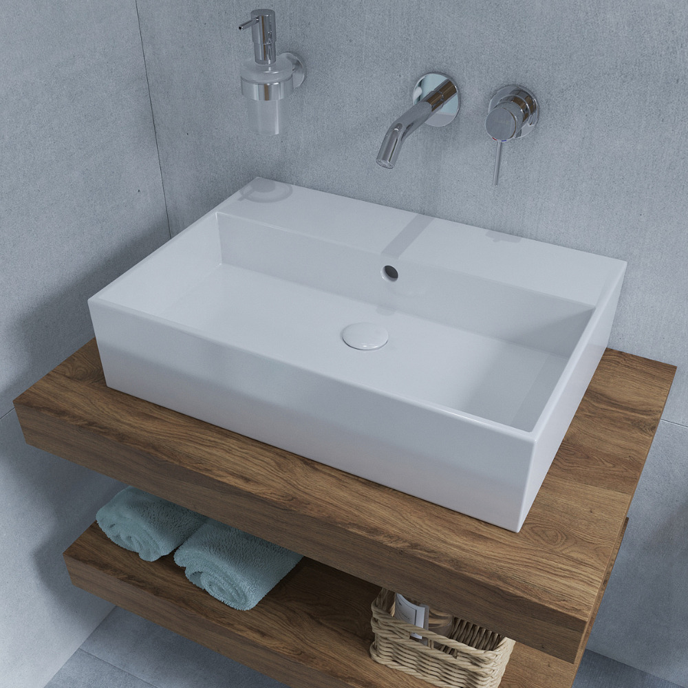 Ensemble Lavabo 60x42cm + Bonde clic-clac + Siphon de lavabo