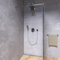 Paroi de douche frontale réversible avec 1 feuille fixe et 1 porte  coulissante avec largeur au choix Quito Doccia - Habitium®