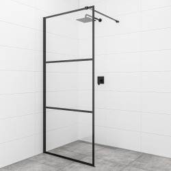 Walk-In paroi de douche à l'italienne 90 cm, verre transparent, noir (SIKOWI90CP)