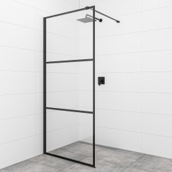 Swiss Aqua Technologies Walk-In set complet paroi de douche à l&apos;italienne 90 cm, anti-calcaire, verre transparent, noir (SIKOWI90CP-SET)