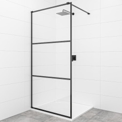 Walk-In paroi de douche à l'italienne 90 cm, verre transparent, noir (SIKOWI90CP)