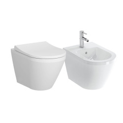 Set Integra WC sans bride + Abattant avec frein de chute en Duroplast + bidet suspendu et trop-plein, 35,5x54 cm, blanc