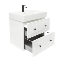  Meuble de salle de bain avec lavabo Naturel Forli 60x45x46 cm blanc brillant (FORLI60BIUSAT)