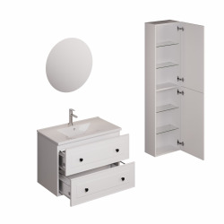  Ensemble de salle de bain avec lavabo comprenant robinet de lavabo, bec et siphon Naturel Forli blanc brillant (KSETFORLI12)