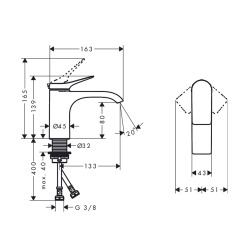  Vivenis Mitigeur de lavabo 80 sans tirette ni vidage, bec cascade, noir mat (75012670)