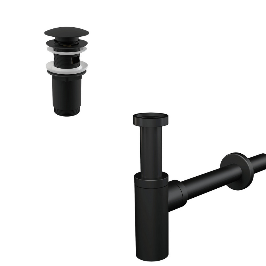 Alca Set Bonde Clic-clac raccord 5/4, pour lavabo avec trop-plein +  Siphon, Noir mat (AlcaSetBlack) - Livea Sanitaire