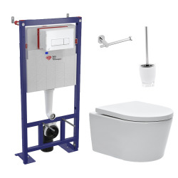 Swiss Aqua Technologies Pack WC Complet Bâti-support autoportant + WC SAT sans bride avec abattant déclipsable + Set d&apos;accessoires OFFERT