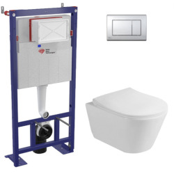 Swiss Aqua Technologies Pack WC Bâti-support autoportant, WC sans bride Lucco Avva, Abattant softclose, Plaque Chrome
