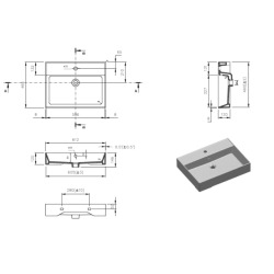Lavabo 60,5 x 46,5 cm - noir mat - avec trop-plein - 1 trou de robinetterie - SAT Infinitio
