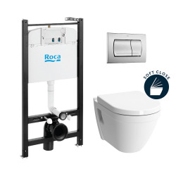 Pack Bâti-support Roca Active + WC suspendu Vitra + Abattant soft close + plaque chrome (RocaActiveS50softclose-2)