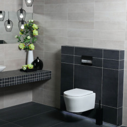 Pack bâti Duofix 112cm + Plaque blanche Delta20 + Cuvette suspendue sans bride et fixations invisibles (SATrimlessGeb3)