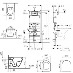 Pack WC Bâti Duofix + Cuvette suspendue Vitra S50 avec bride + Abattant soft close + Plaque blanche (S50Geb3)