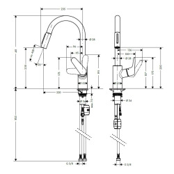 Focus M41 Mitigeur d'évier 240 avec douchette extractible, 2 jets, Inox brossé (31815800)  Focus M41 Mitigeur d'évier 240 avec douchette extractible, 2 jets, Inox brossé (31815800)