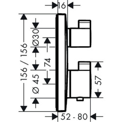  Ecostat Square Set de finition pour mitigeur thermostatique Square encastré avec robinet d&apos;arrêt et inverseur, chromé (15714000)