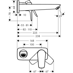 Hansgrohe Talis E Mitigeur de lavabo encastré mural noir mat, bec 225mm, bonde à écoulement libre (71734670)