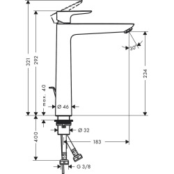Talis E 240 Mitigeur de lavabo noir chromé brossé, sans tirette ni vidage (71717340)