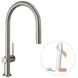 Hansgrohe Talis M54 Mitigeur de cuisine 210, avec douchette extractible 2 jets, sBox, Aspect acier inox (72801800)