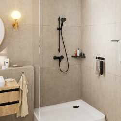 Hansgrohe Vernis Blend Set de douche avec douchette à main 2 jets + Barre Unica 65 cm, Noir mat (26422670)